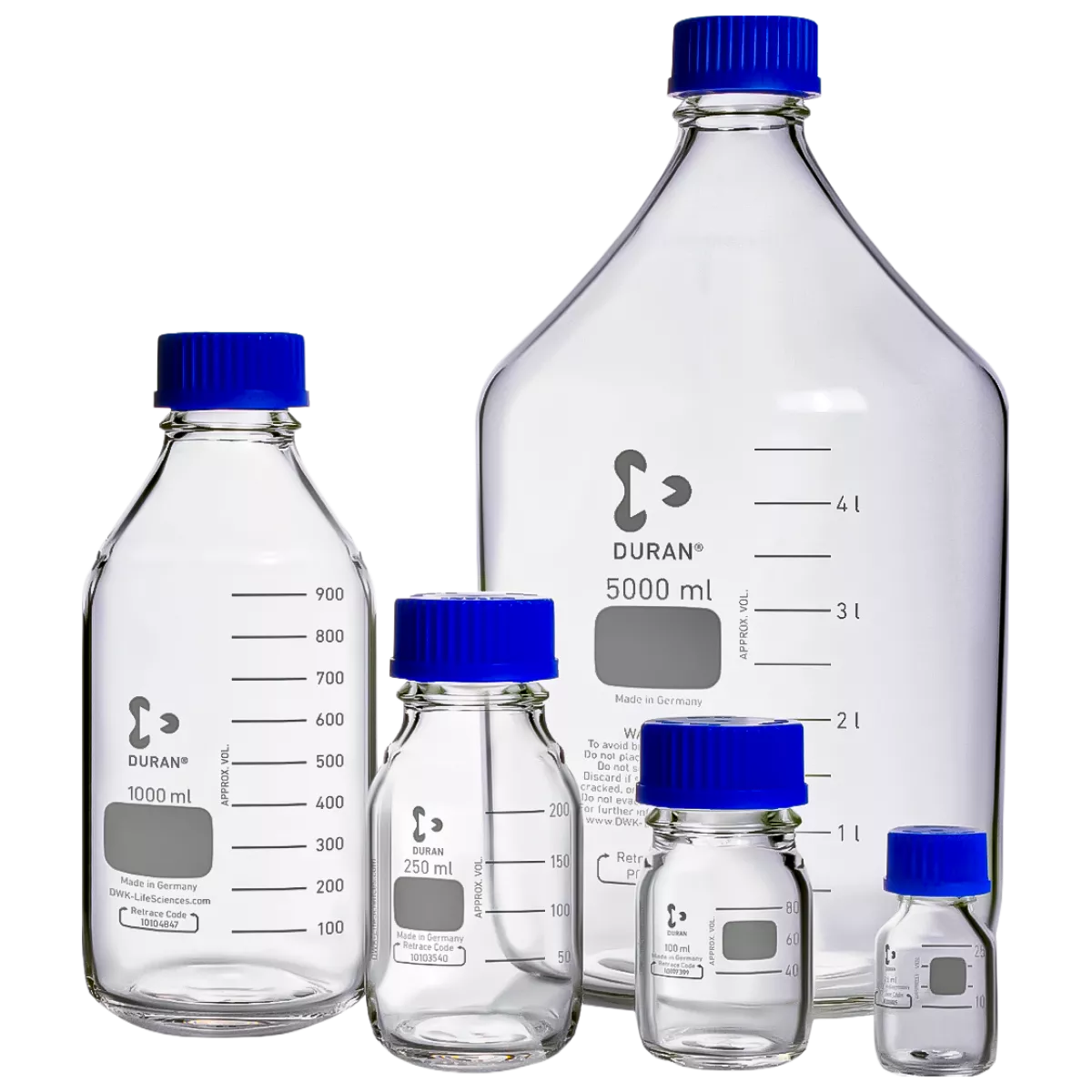 Банка для реактивов DWK (Schott Duran) 2000 мл с крышкой, GL 45, градуированная, светлое стекло, 218016357