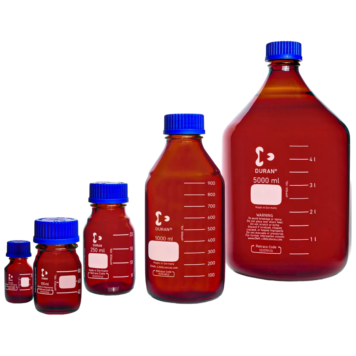 Банка для реактивов 5000 мл с крышкой, GL 45, градуированная, темное стекло, DWK (Schott Duran), 218067358