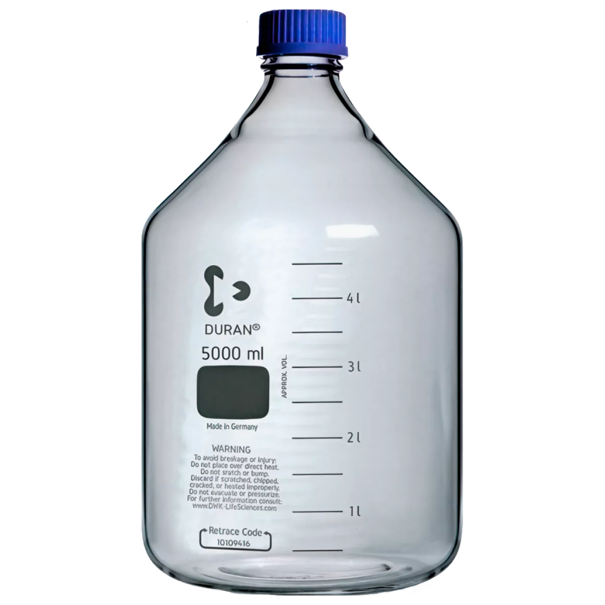 Банка для реактивов 5000 мл с крышкой, GL 45, градуированная, светлое стекло, DWK (Schott Duran), 218017353