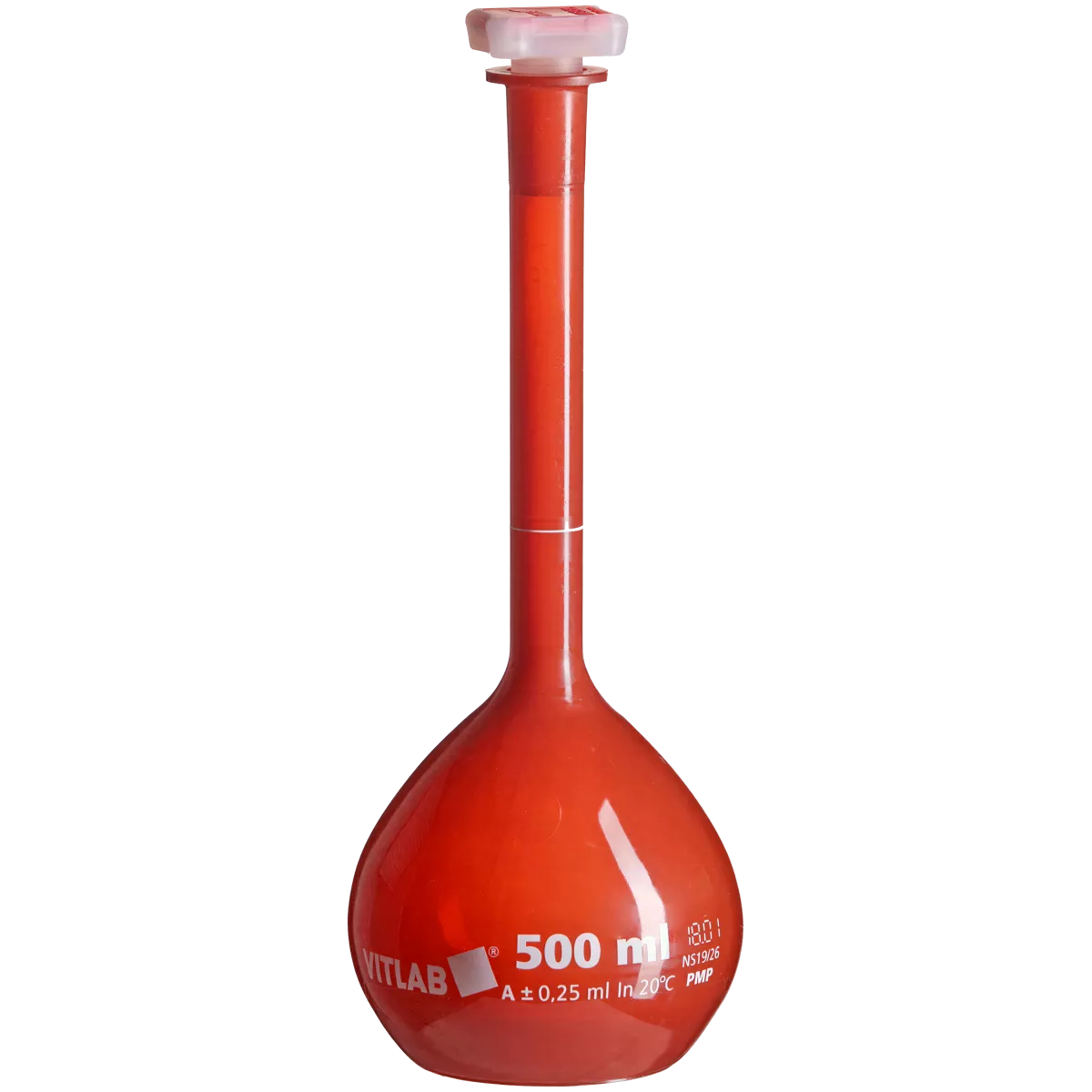Колба мерная 500 мл PMP класс А, темная, с притёртой пробкой NS19/26, Vitlab 675950