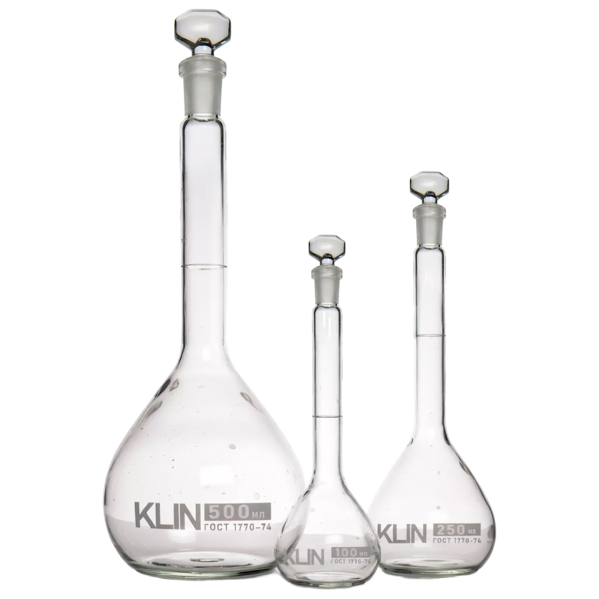 Колба мерная 2-200 мл, 14/23 стеклянная пробка, 2 класс, KLIN