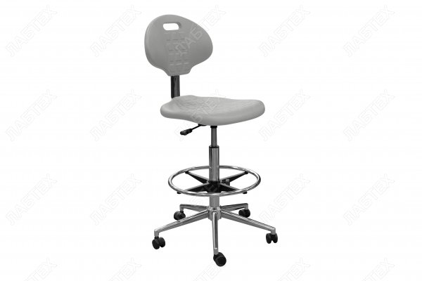 Кресло лабораторное КР12-В с подставкой для ног, хром, светло-серый полиуретан