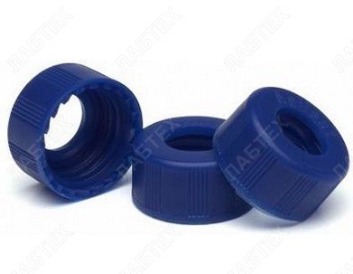 Крышки для виал винтовые ND9 полипропилен, синие, без септы с отверстием 6 мм, 100 шт LT-7820