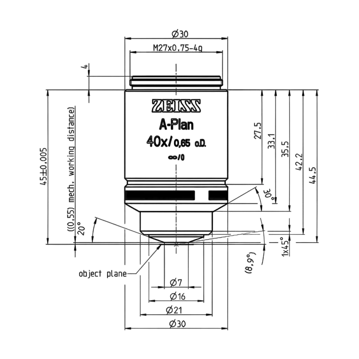 Объектив A-Plan 40x/0.65 D=0 M27, Zeiss
