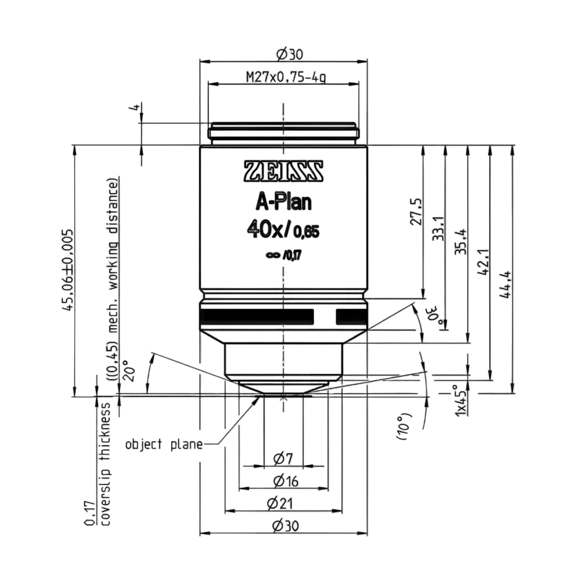 Объектив A-Plan 40x/0.65 M27, Zeiss