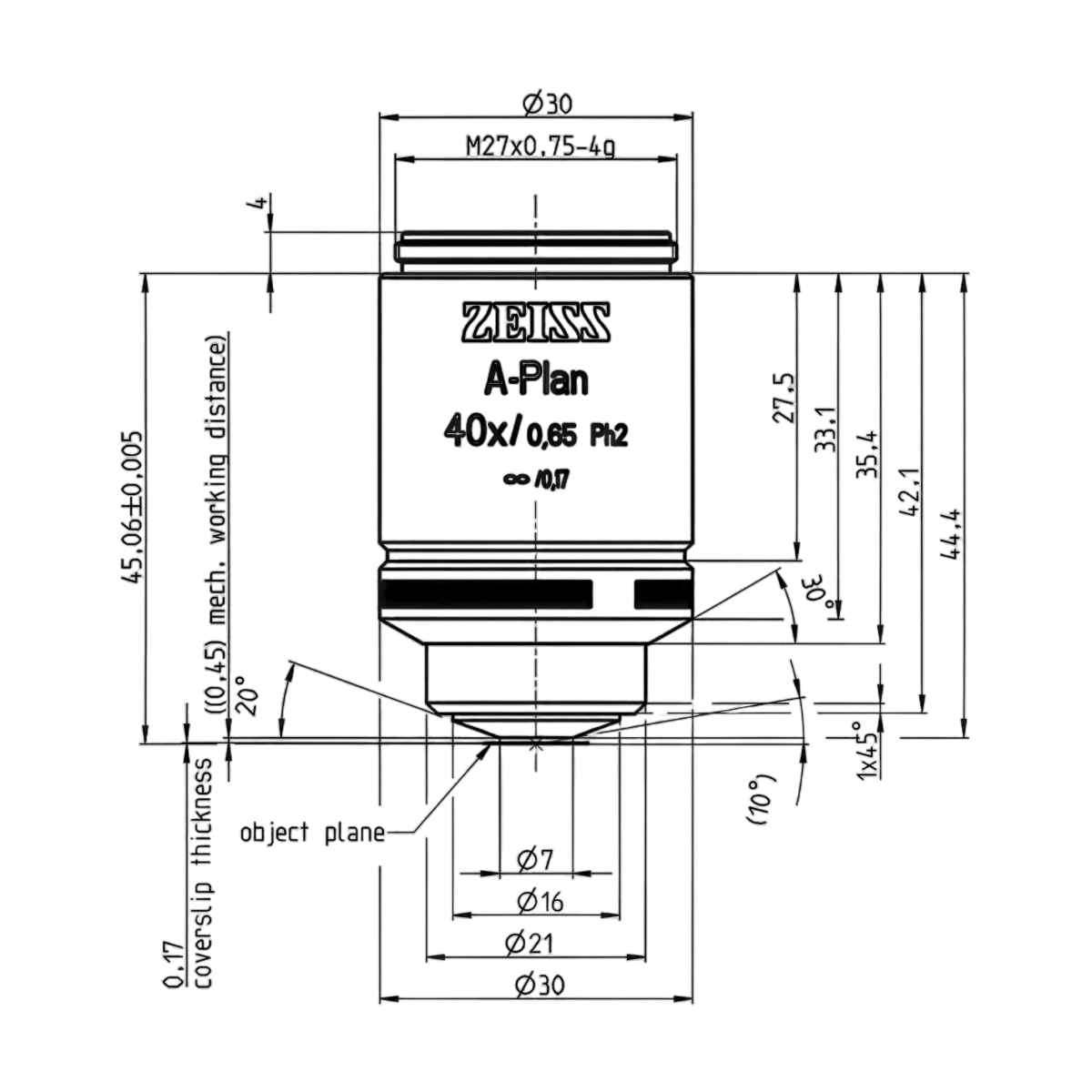 Объектив A-Plan 40x/0.65 Ph2 M27, Zeiss