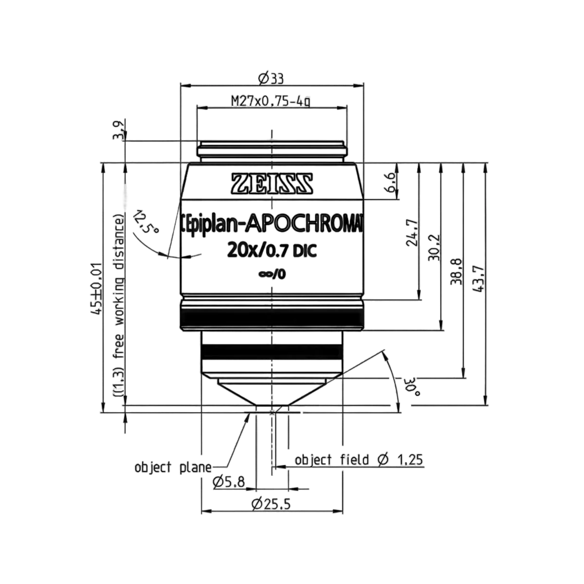 Объектив C Epiplan-Apochromat 20x/0.7 DIC M27, Zeiss