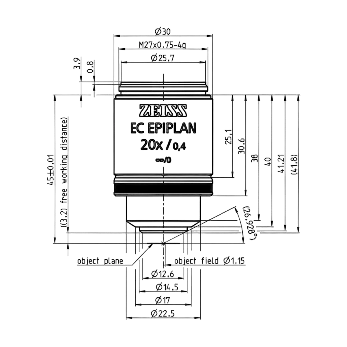 Объектив EC Epiplan 20x/0.4 M27, Zeiss