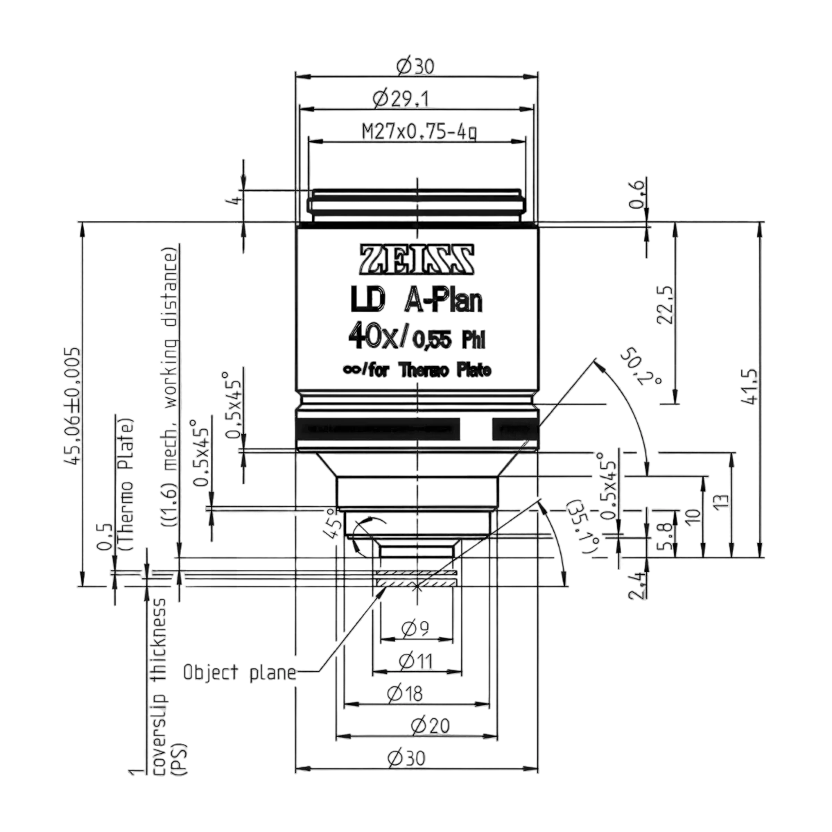Объектив LD A-Plan 40x/0.55 Ph1 for Thermo Plate M27, Zeiss