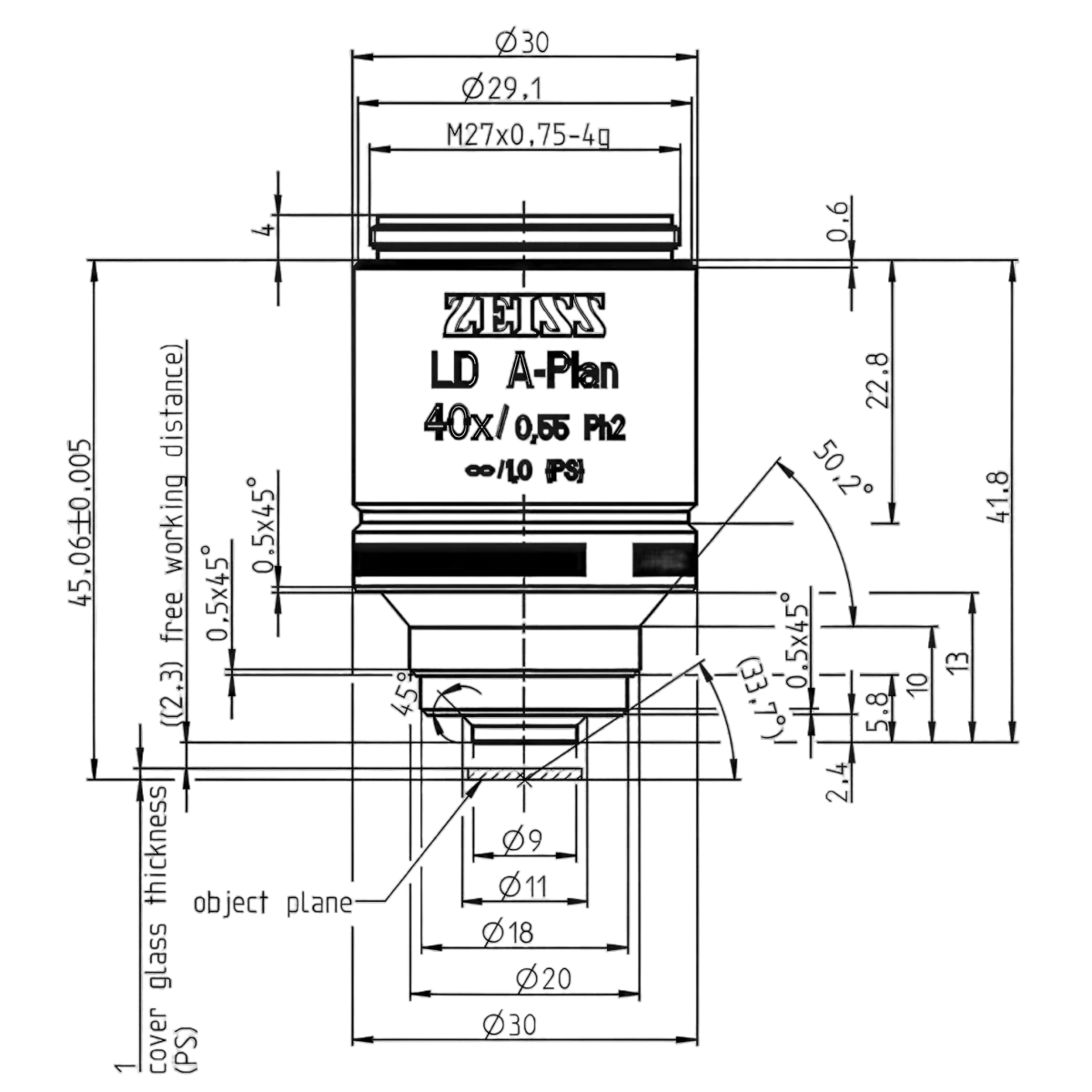 Объектив LD A-Plan 40x/0.55 Ph2 M27, Zeiss