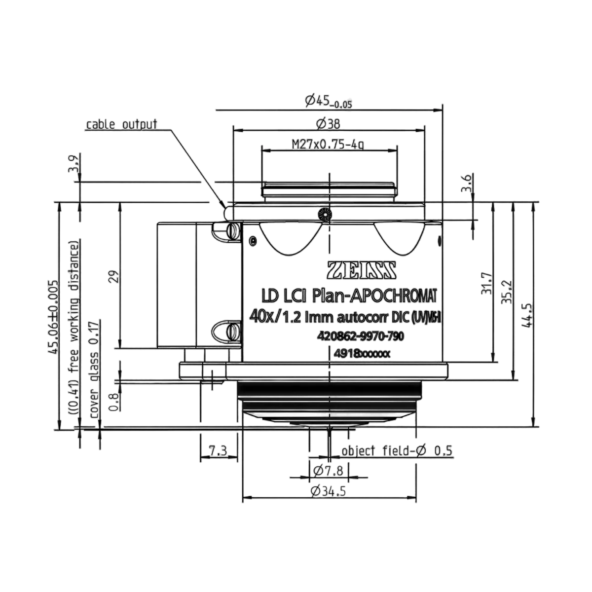 Объектив LD LCI Plan-Apochromat 40x/1.2 Imm autocorr DIC M27, Zeiss
