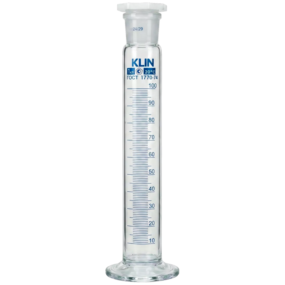 Цилиндр мерный 2а-1000 мл, 1 класс, с пластиковой пробкой, KLIN