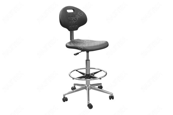 Кресло лабораторное КР12-В с подставкой для ног, хром, черный полиуретан